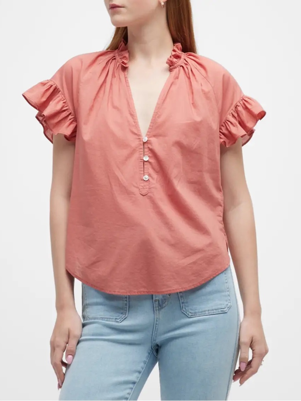 Veronica Beard Milly V-Neck Ruffled Shirt Size Small